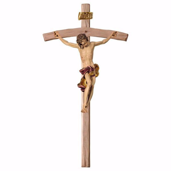 Picture of Baroque Crucifix Red on curved Cross cm 280x140 (110,2x55,1 inch) wooden Wall Sculpture painted with oil colours Val Gardena