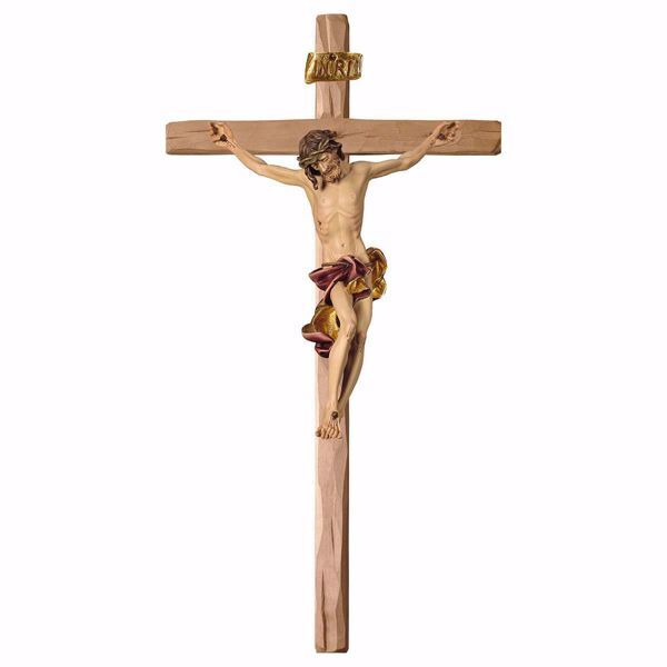Immagine di Crocifisso barocco rosso su Croce dritta 29x15 cm legno