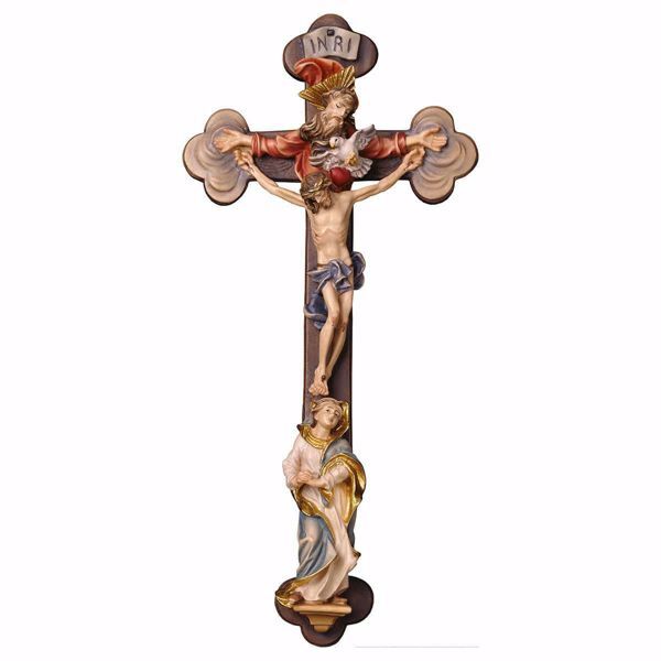 Imagen de Crucifijo barroco Santísima Trinidad cm 30x14 (11,8x5,5 inch) Escultura de pared pintada al óleo en madera Val Gardena