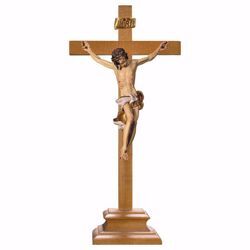 Immagine di Crocifisso Barocco Bianco su Croce con piedistallo cm 32x15 (12,6x5,9 inch) Scultura dipinta ad olio in legno Val Gardena