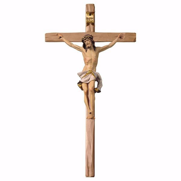Immagine di Crocifisso Nazareno Bianco su Croce dritta cm 340x170 (134,0x66,9 inch) Scultura da parete dipinta ad olio in legno Val Gardena
