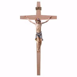 Immagine di Crocifisso Moderno su Croce dritta cm 35x18 (13,8x7,1 inch) Scultura da parete dipinta ad olio in legno Val Gardena