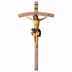 Picture of Nazarene Crucifix Blue on curved Cross cm 35x18 (13,8x7,1 inch) wooden Wall Sculpture painted with oil colours Val Gardena