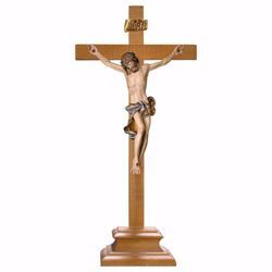 Picture of Baroque Crucifix Blue standing Cross with pedestal cm 39x18 (15,4x7,1 inch) wooden Sculpture painted with oil colours Val Gardena
