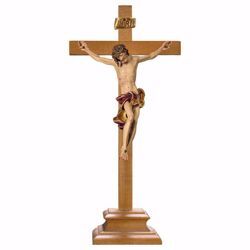 Immagine di Crocifisso Barocco Rosso su Croce con piedistallo cm 39x18 (15,4x7,1 inch) Scultura dipinta ad olio in legno Val Gardena