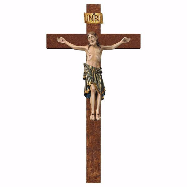 Imagen de Crucifijo románico azul en Cruz recta 40x22 cm madera oro