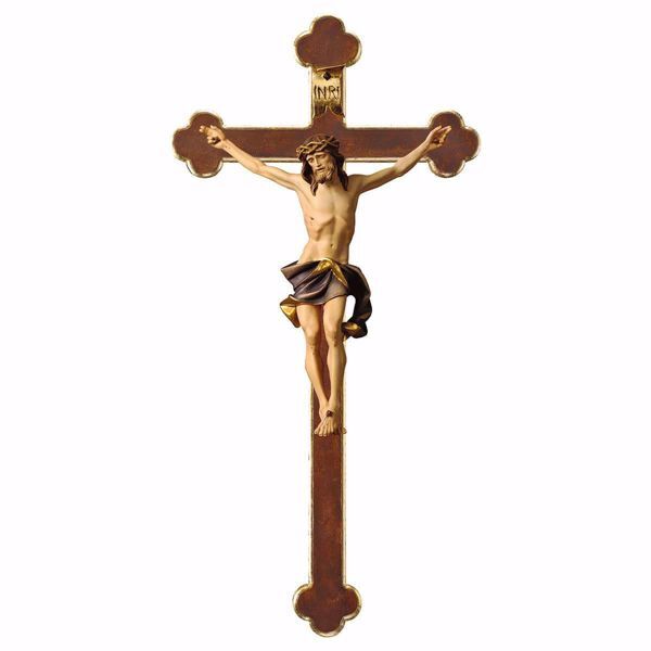 Picture of Nazarene Crucifix Blu on baroque Cross cm 46x24 (18,1x9,4 inch) wooden Wall Sculpture painted with oil colours Val Gardena