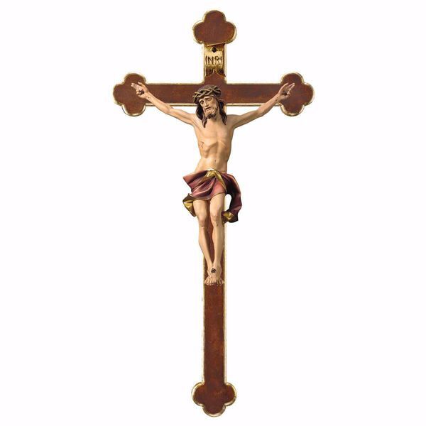 Immagine di Crocifisso Nazareno Rosso su Croce Barocca cm 46x24 (18,1x9,4 inch) Scultura da parete dipinta ad olio in legno Val Gardena