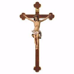 Immagine di Crocifisso Nazareno Bianco su Croce Barocca cm 46x24 (18,1x9,4 inch) Scultura da parete dipinta ad olio in legno Val Gardena