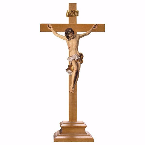Imagen de Crucifijo Barroco Blanco sobre Cruz con pedestal cm 75x35 (29,5x13,8 inch) Escultura pintada al óleo en madera Val Gardena