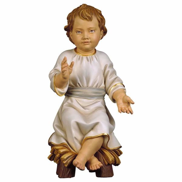 Imagen de Niño Jesús sentado en la cuna cm 10 (3.6 inch) Estatua pintada al óleo en madera Val Gardena