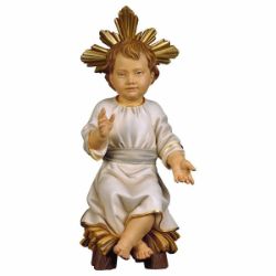 Imagen de Niño Jesús con Aureola sentado en la cuna cm 11 ( 4.3 inch) Estatua pintada al óleo en madera Val Gardena