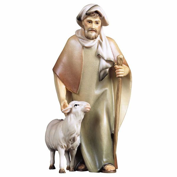 Immagine di Pastore con bastone e pecora statuina Presepe Cometa 12 cm arabo legno dipinto a olio