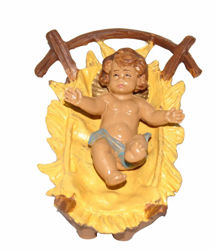 Immagine di Gesù Bambino in Culla cm 16 (6,3 inch) Lux Presepe Euromarchi in plastica PVC per esterno tinto legno Stile Tradizionale