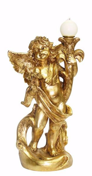 Imagen de Ángel Portavela cm 45 (17,7 inch) Estatua Euromarchi Oro Decoración navideña plástico PVC