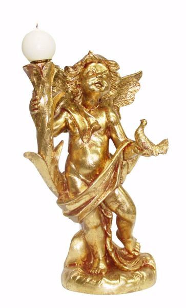 Imagen de Ángel Portavela cm 45 (17,7 inch) Estatua Euromarchi Oro Decoración navideña plástico PVC