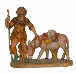Picture of Shepherd with Donkey cm 16 (6,3 inch) Lux Euromarchi Nativity Scene Traditional style in wood stained plastic PVC for outdoor use