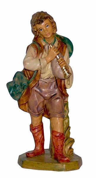 Picture of Shepherd with Flute cm 16 (6,3 inch) Lux Euromarchi Nativity Scene Traditional style in wood stained plastic PVC for outdoor use