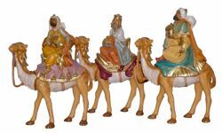 Picture of 3 Wise Kings on Camel Set cm 16 (6,3 inch) Lux Euromarchi Nativity Scene Traditional style in wood stained plastic PVC for outdoor use
