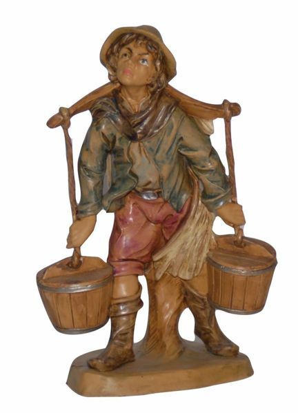 Picture of Shepherd with Water cm 16 (6,3 inch) Lux Euromarchi Nativity Scene Traditional style in wood stained plastic PVC for outdoor use