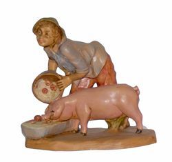 Picture of Shepherd with Pig cm 16 (6,3 inch) Lux Euromarchi Nativity Scene Traditional style in wood stained plastic PVC for outdoor use