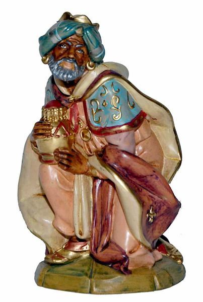 Picture of Melchior Saracen Wise King cm 20 (8 inch) Lux Euromarchi Nativity Scene Traditional style in wood stained plastic PVC for outdoor use