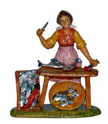 Picture of Shepherdess Fishmonger cm 20 (8 inch) Lux Euromarchi Nativity Scene Traditional style in wood stained plastic PVC for outdoor use