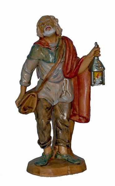 Picture of Man with Lantern cm 20 (8 inch) Lux Euromarchi Nativity Scene Traditional style in wood stained plastic PVC for outdoor use