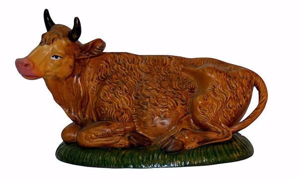 Picture of Ox cm 30 (12 inch) Lux Euromarchi Nativity Scene Traditional style in wood stained plastic PVC for outdoor use