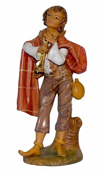 Picture of Young Shepherd with Flute cm 30 (12 inch) Lux Euromarchi Nativity Scene Traditional style in wood stained plastic PVC for outdoor use
