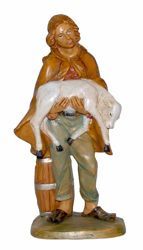 Picture of Shepherd with Lamb cm 30 (12 inch) Lux Euromarchi Nativity Scene Traditional style in wood stained plastic PVC for outdoor use