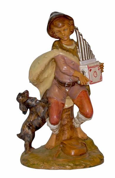 Picture of Shepherd with small Organ cm 30 (12 inch) Lux Euromarchi Nativity Scene Traditional style in wood stained plastic PVC for outdoor use