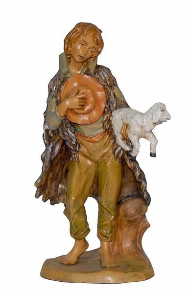 Picture of Shepherd with Sheep cm 30 (12 inch) Lux Euromarchi Nativity Scene Traditional style in wood stained plastic PVC for outdoor use