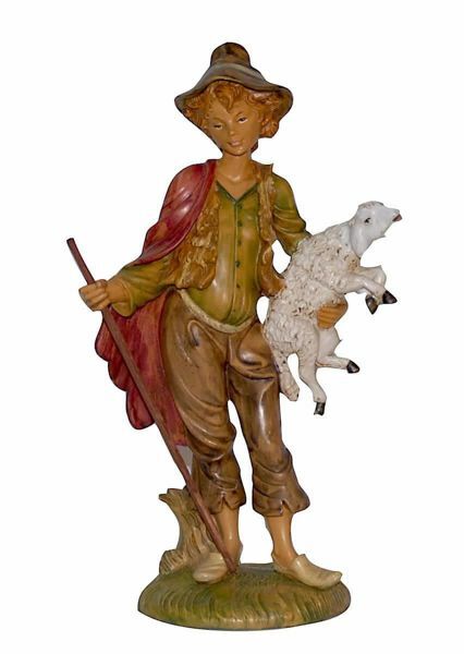 Picture of Shepherd with Sheep cm 30 (12 inch) Lux Euromarchi Nativity Scene Traditional style in wood stained plastic PVC for outdoor use