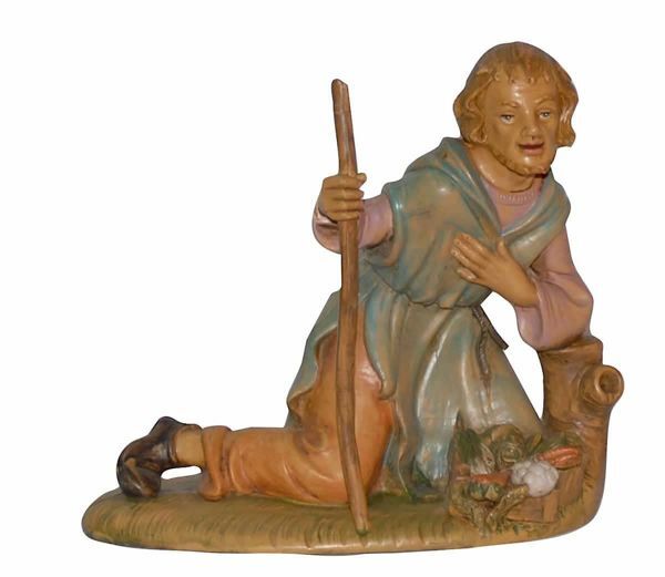 Picture of Kneeling Shepherd cm 30 (12 inch) Lux Euromarchi Nativity Scene Traditional style in wood stained plastic PVC for outdoor use