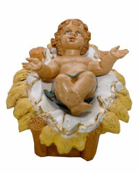 Immagine di Gesù Bambino in Culla cm 20 (8 inch) Presepe Euromarchi in plastica PVC per esterno tinto legno Stile Napoletano
