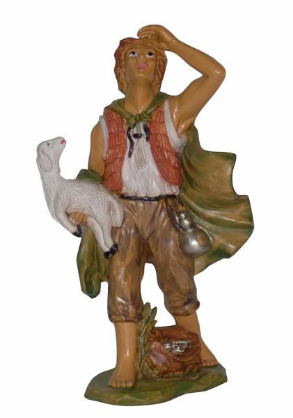 Picture of Shepherd with Sheep cm 20 (8 inch) Euromarchi Nativity Scene Neapolitan style in wood stained plastic PVC for outdoor use