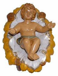 Immagine di Gesù Bambino in Culla cm 30 (12 inch) Presepe Euromarchi in plastica PVC per esterno tinto legno Stile Napoletano