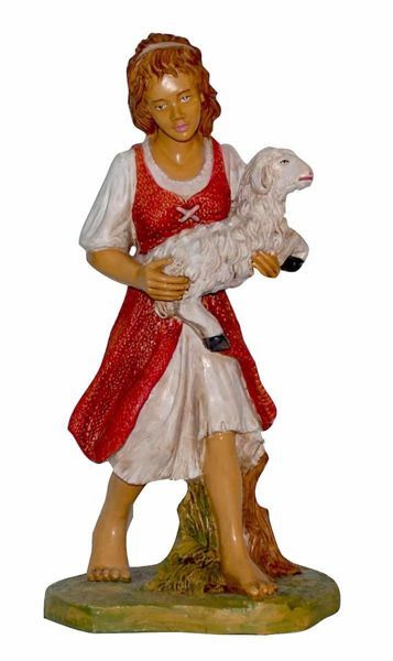 Picture of Shepherdess with Sheep cm 30 (12 inch) Euromarchi Nativity Scene Neapolitan style in wood stained plastic PVC for outdoor use