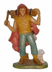 Picture of Shepherd with Wood cm 30 (12 inch) Euromarchi Nativity Scene Neapolitan style in wood stained plastic PVC for outdoor use