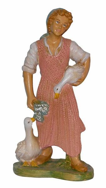 Picture of Shepherdess with Ducks cm 30 (12 inch) Euromarchi Nativity Scene Neapolitan style in wood stained plastic PVC for outdoor use