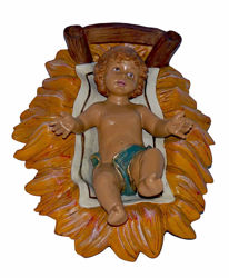 Immagine di Gesù Bambino in Culla cm 45 (18 inch) Lux Presepe Euromarchi in plastica PVC per esterno tinto legno Stile Tradizionale