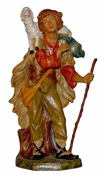 Picture of Shepherd with Sheep cm 45 (18 inch) Lux Euromarchi Nativity Scene Traditional style in wood stained plastic PVC for outdoor use