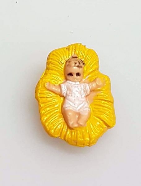 Immagine di Gesù Bambino in Culla cm 4 (1,6 inch) Presepe Pellegrini Colorato Statua in plastica PVC Arabo tradizionale piccolo per interno esterno 