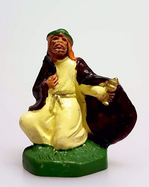 Immagine di Melchiorre Re Magio Mulatto cm 4 (1,6 inch) Presepe Pellegrini Colorato Statua in plastica PVC Arabo tradizionale piccolo per interno esterno 