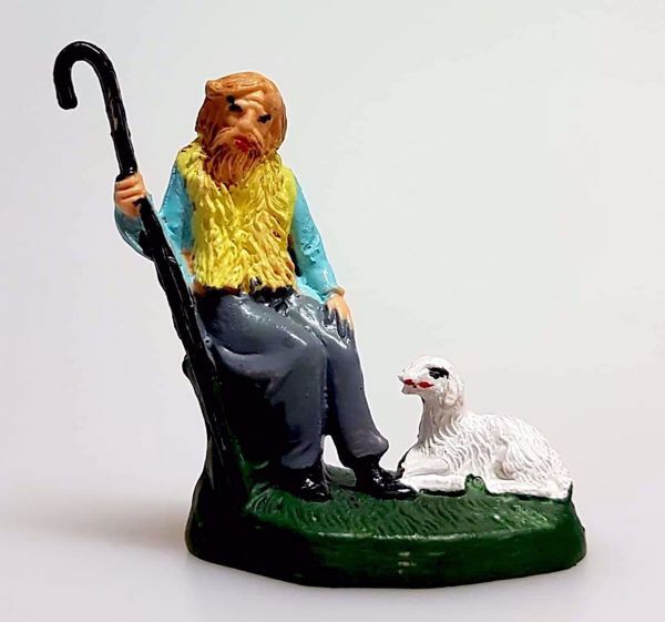 Immagine di Pastore seduto con bastone statuina Presepe Pellegrini mini 4 cm plastica colorato