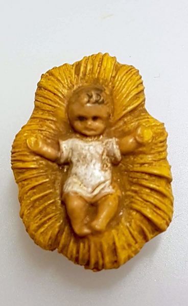 Immagine di Gesù Bambino in Culla cm 4 (1,6 inch) Presepe Pellegrini Tinto Legno Statua in plastica PVC Arabo tradizionale piccolo per interno esterno 