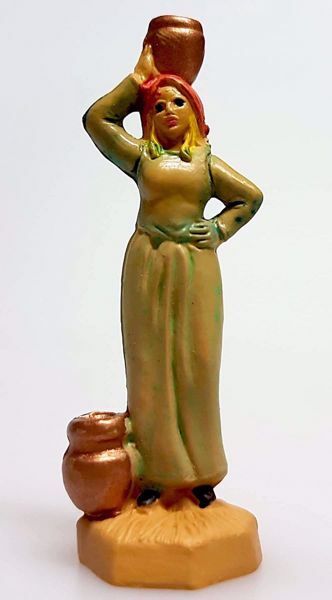 Immagine di Donna con Anfora cm 4 (1,6 inch) Presepe Pellegrini Tinto Legno Statua in plastica PVC Arabo tradizionale piccolo per interno esterno 