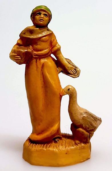 Picture of Woman with Goose cm 4 (1,6 inch) Pellegrini Nativity Scene small size Statue Wood Stained plastic PVC traditional Arabic indoor outdoor use 