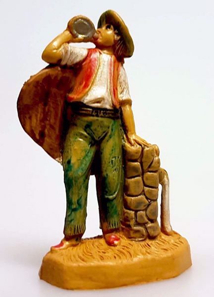 Imagen de Pastor en la Fuente cm 4 (1,6 inch) Belén Pellegrini Estatua en plástico PVC árabe tradicional pequeño Efecto Madera para uso en interior exterior